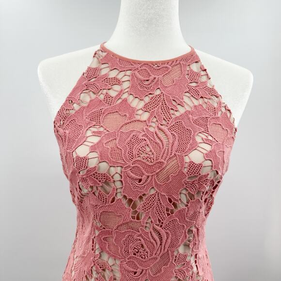 KEEPSAKE the Label Lonely Love Lace Overlay Halter Midi Dress in Rose Size S - Picture 4 of 14